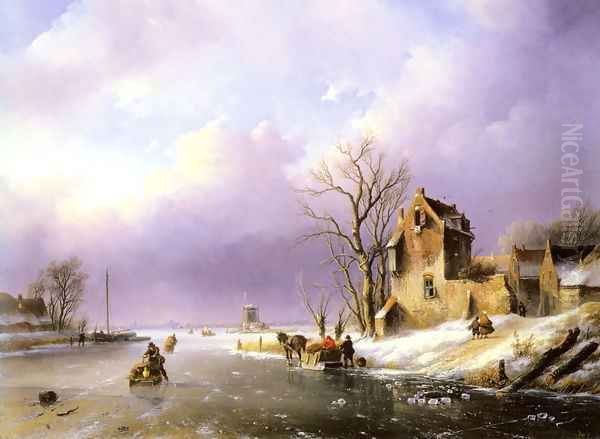 Winter Landscape with Figures on a Frozen River - view 1