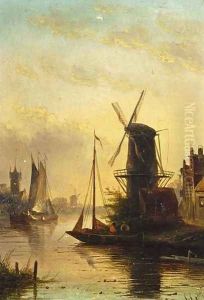 Summer Landscape with a Windmill at Sunset