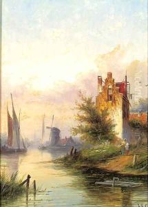 A river landscape with a fortified mansion
