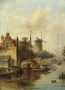 A village along a river in summer