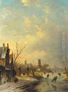 A winter landscape with skaters