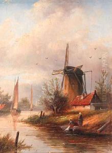 River landscape with a mill