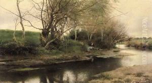 Feu de camp au bord d'une riviere by Emilio Sanchez-Perrier
