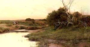 On The River's Edge At Dusk by Emilio Sanchez-Perrier