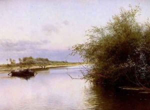 Fisherman And Washerwomen By The River by Emilio Sanchez-Perrier