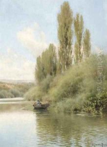 An elegant lady in a rowing boat (Un paseo en barca) by Emilio Sanchez-Perrier