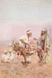 Zwei Orientalische Handler,esel Und Spielende Knaben