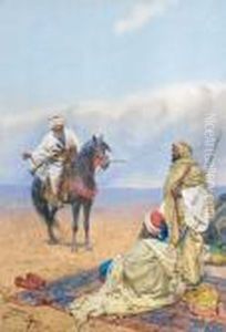 A Horseman At A Bedouin Camp by Giulio Rosati