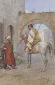 The Carpet Seller And Horseman by Giulio Rosati