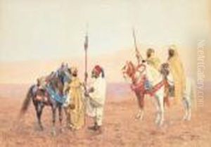 Sosta Di Cavalieri Arabi Nel Deserto