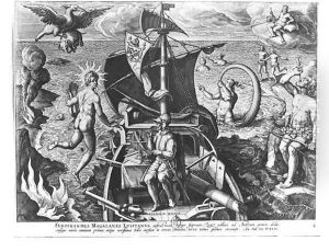 Ferdinand Magellan c.1480-1521 on board his caravel, 1522 by Giovanni Stradano