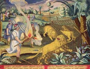 A Roman Hunt, probably in Roman North Africa, plate 10 from, Venationes Ferarum, Avium, Piscium Of Hunting Wild Beasts, Birds, Fish engraved by Jan Collaert 1566-1628 published by Phillipus Gallaeus of Amsterdam by Giovanni Stradano