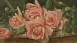Still Life Of Pink Roses On A Table
