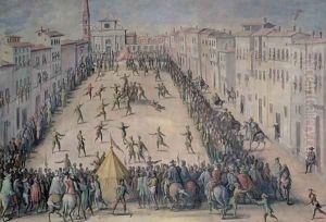A Game of Football in the Piazza Santa Maria Novella, Florence, 1555 by Giovanni Stradano