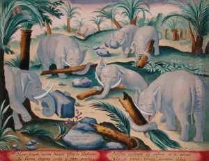 A Herd of Elephants Instinctively Build a Pit Trap, plate 1 from Venationes Ferarum, Avium, Piscium Of Hunting Wild Beasts, Birds, Fish engraved by Jan Collaert 1566-1628 published by Phillipus Gallaeus of Amsterdam by Giovanni Stradano