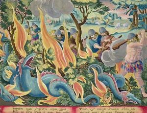 Catching Serpents in India Using Clubs and Torches to Light the Undergrowth, plate 44 from Venationes Ferarum, Avium, Piscium Of Hunting Wild Beasts, Birds, Fish engraved by Jan Collaert 1566-1628 published by Phillipus Gallaeus of Amsterdam by Giovanni Stradano