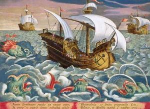 Hunting Sea Creatures, plate 84 from Venationes Ferarum, Avium, Piscium Of Hunting Wild Beasts, Birds, Fish engraved by Jan Collaert 1566-1628 published by Phillipus Gallaeus of Amsterdam by Giovanni Stradano