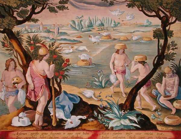 Natives on the Indus Catching Ducks, plate 94 from Venationes Ferarum, Avium, Piscium Of Hunting Wild Beasts, Birds, Fish engraved by Jan Collaert 1566-1628 published by Phillipus Gallaeus of Amsterdam - view 1