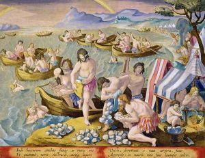 Indians Diving for Large Clams, plate 93 from Venationes Ferarum, Avium, Piscium Of Hunting Wild Beasts, Birds, Fish engraved by Jan Collaert 1566-1628 published by Phillipus Gallaeus of Amsterdam by Giovanni Stradano