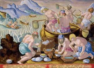 Natives Fishing for Giant Clams on the Indus, plate 102 from Venationes Ferarum, Avium, Piscium Of Hunting Wild Beasts, Birds, Fish engraved by Jan Collaert 1566-1628 published by Phillipus Gallaeus of Amsterdam by Giovanni Stradano