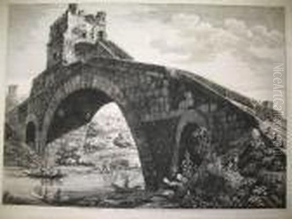 Ponte Salario. Radierung Aus Le 
Antichita Romane 1822.ca.40:56cm. (211) Bogen Angeschmutzt by Luigi Rossini