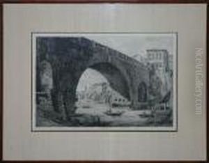Veduta Di Ponte Cestio Etching,1822 by Luigi Rossini