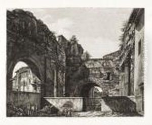 Veduta Dell""interno Del Pronao Del Portici D""ottavia Oggi Sant""angelo In Pescaria by Luigi Rossini