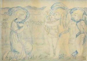 Cupid and amorini targeting a kneeling woman