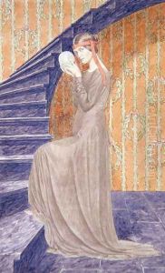 Young woman in Aesthetic style dress holding a sphere, 1894 by Carlos Schwabe
