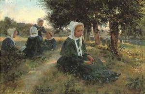Girls in a meadow by Cesare Saccaggi