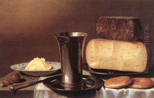Still-life with Glass, Cheese, Butter and Cake by Floris Gerritsz. van Schooten