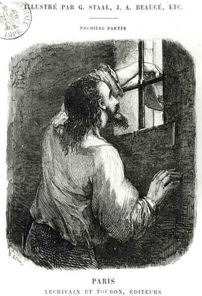 Edmond Dantes imprisoned in the Chateau dIf, illustration from The Count of Monte Cristo by Alexandre Dumas 1802-70 after 1845 - view 1