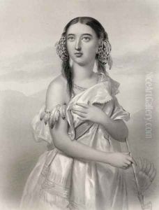 Pocahontas 1595-1617 illustration from World Noted Women by Mary Cowden Clarke, 1858 by Pierre Gustave Eugene (Gustave) Staal