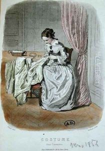 A Couturier at Work, engraved by Gervais 19th century 1854