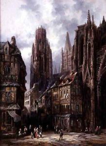 Figures before Rouen Cathedral, 1871 by Henry Thomas Schafer