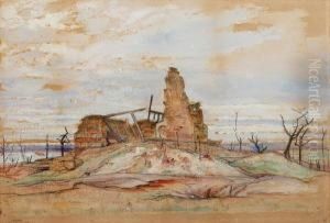 Bombed Ruins On The Western Front - Clery by William Rothenstein