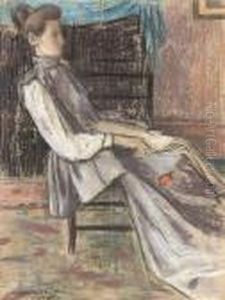 A Woman Seated In An Interior, A Red Rose In Her Right Hand