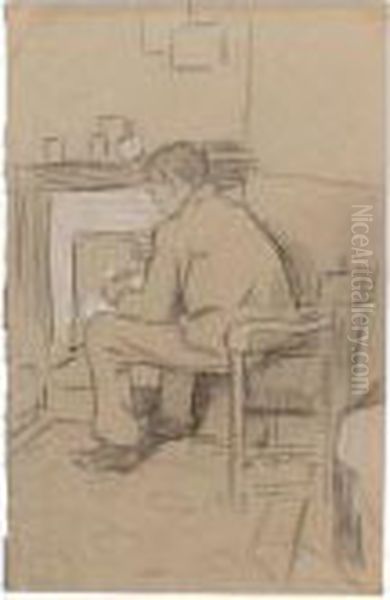 Figure Seated By The Fire, Possibly Phil May - view 1
