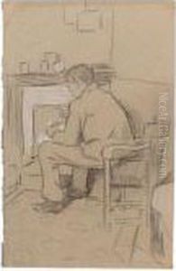 Figure Seated By The Fire, Possibly Phil May by William Rothenstein