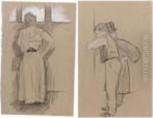 Two Drawings, Both Charcoal And White Chalk, Both Unframed - view 1