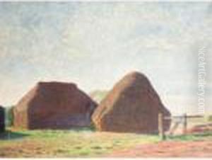 Haystacks With Barn, Iles Farm, Far Oakridge, Gloucestershire by William Rothenstein