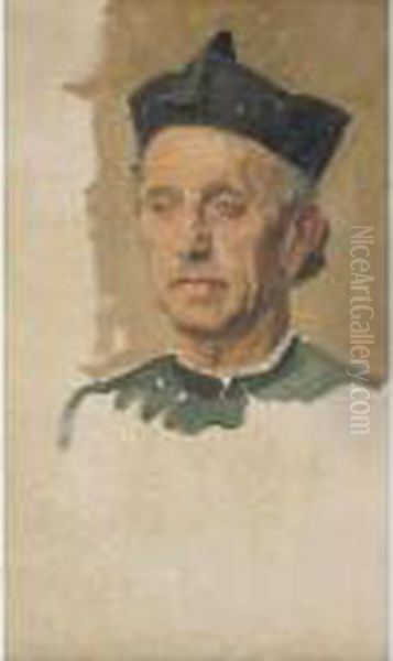 Portrait Of A Catholic Priest In Biretta - view 1