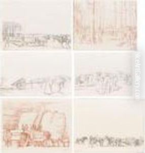 Work On The Land (ploughing;
Drilling; Burning Couch-grass; Potato-planting; Timber-hauling;
Threshing) by William Rothenstein