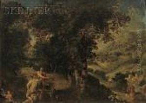 Venus And Adonis In A Landscape by Hans Rottenhammer