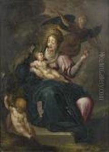 Vierge A L'enfant Couronnee Par Un Ange Avec by Hans Rottenhammer
