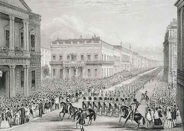 Wellingtons Funeral Procession passing the Senior United Service Club, Pall Mall - view 1