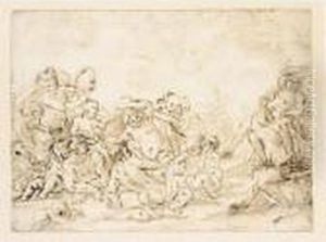 A Bacchanal With Putti, Nymphs And Satyrs by Hans Rottenhammer