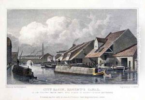 City Basin, Regents Canal, engraved by F.J. Havell, 1827 by Thomas Hosmer Shepherd