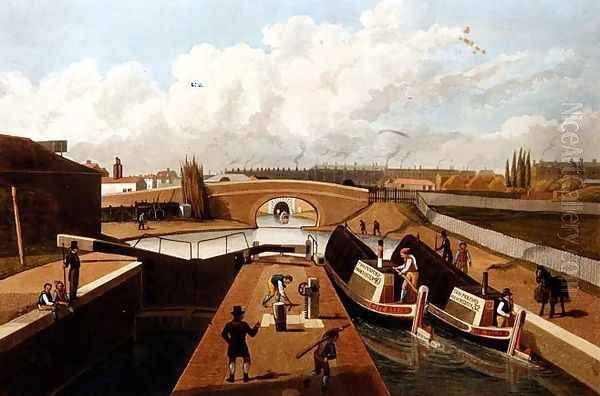 Regents Canal, the East Entrance to the Islington Tunnel, c.1827, engraved by John Cleghorn - view 1