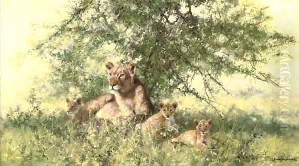 A Lioness and her Cubs - view 1
